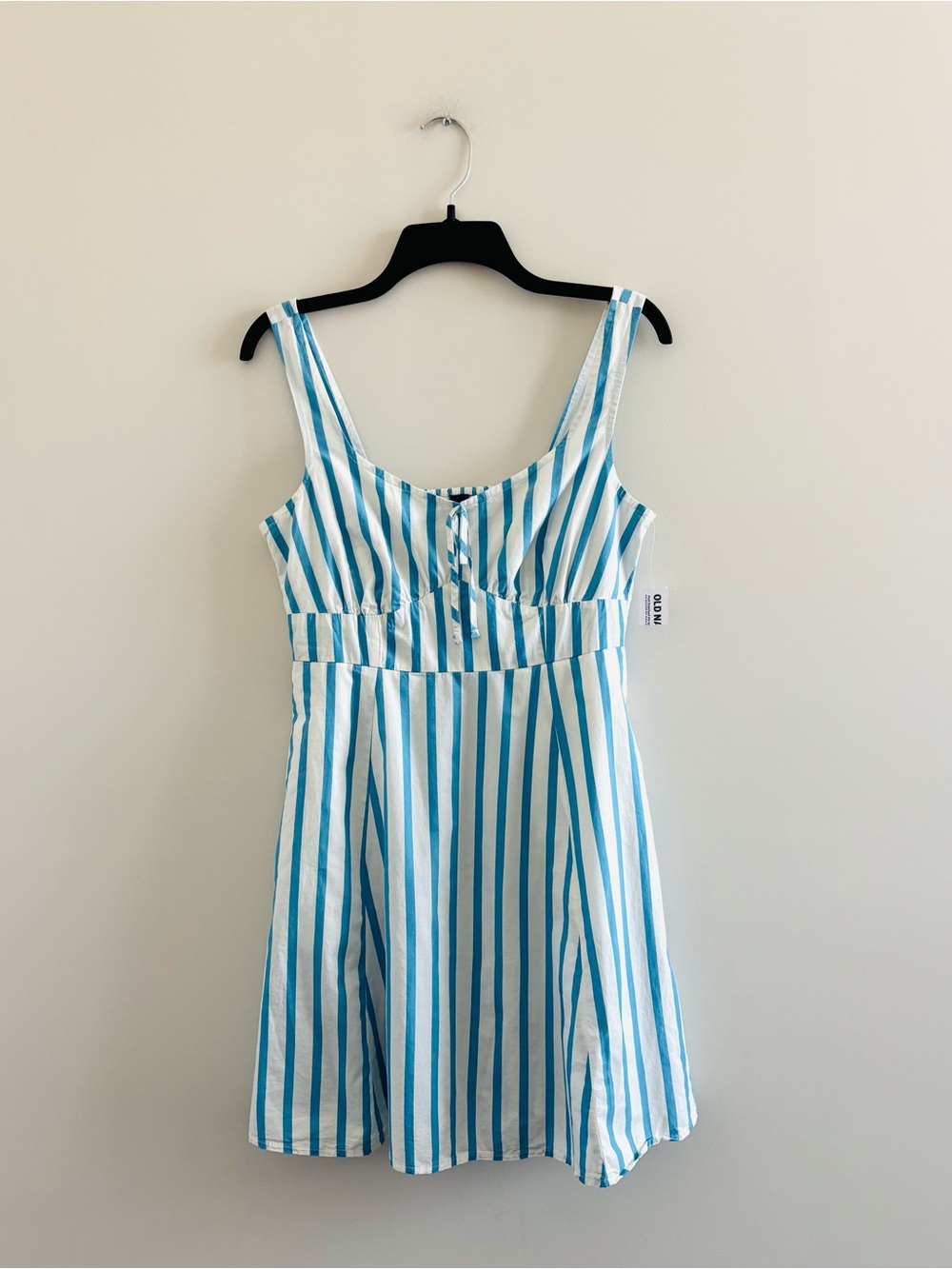 Old Navy Fit & Flare Cami Mini Dress Blue White Stripe Smocked Size S NWT Preppy